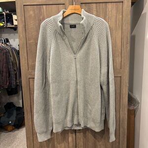 J Crew Men’s XL Cardigan Gray Full Zip Sweater Pockets Mock Neck Cotton